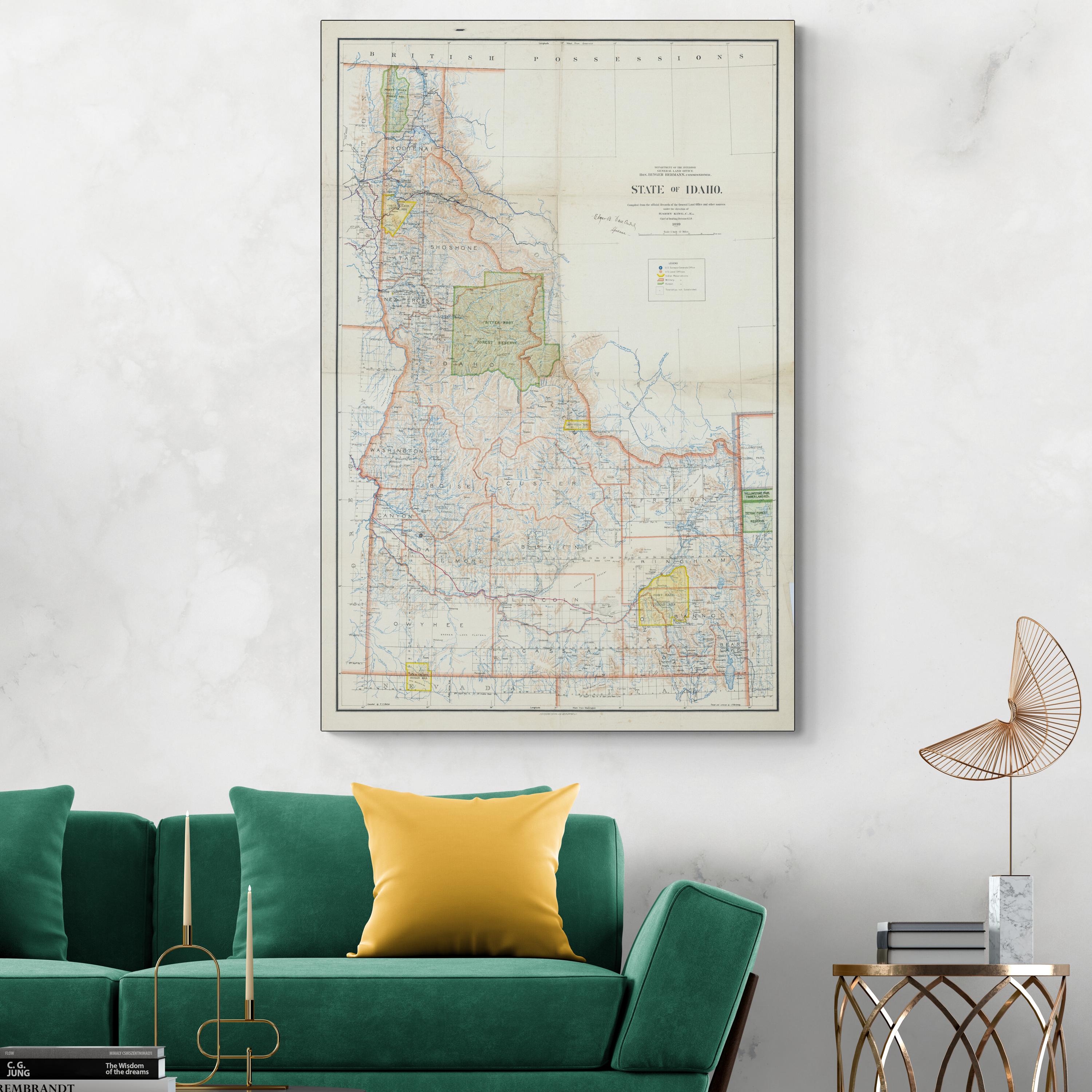 1891 General Land Office Map of Idaho – Historic 19th Century American ...