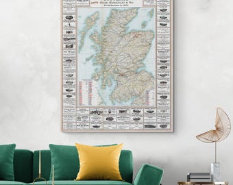 1902 Scotland Distillery Map – Historic Scottish Highlands Whisky Regions, Distillery Locations, and Cultural Legacy of Scotch Production