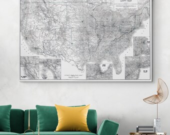 1937年航空地図。アメリカ航空路線図。歴史的版画、リトグラフ額装。88