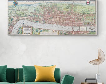 エリザベス女王治世下のロンドン地図 - 街路、テムズ川、教会