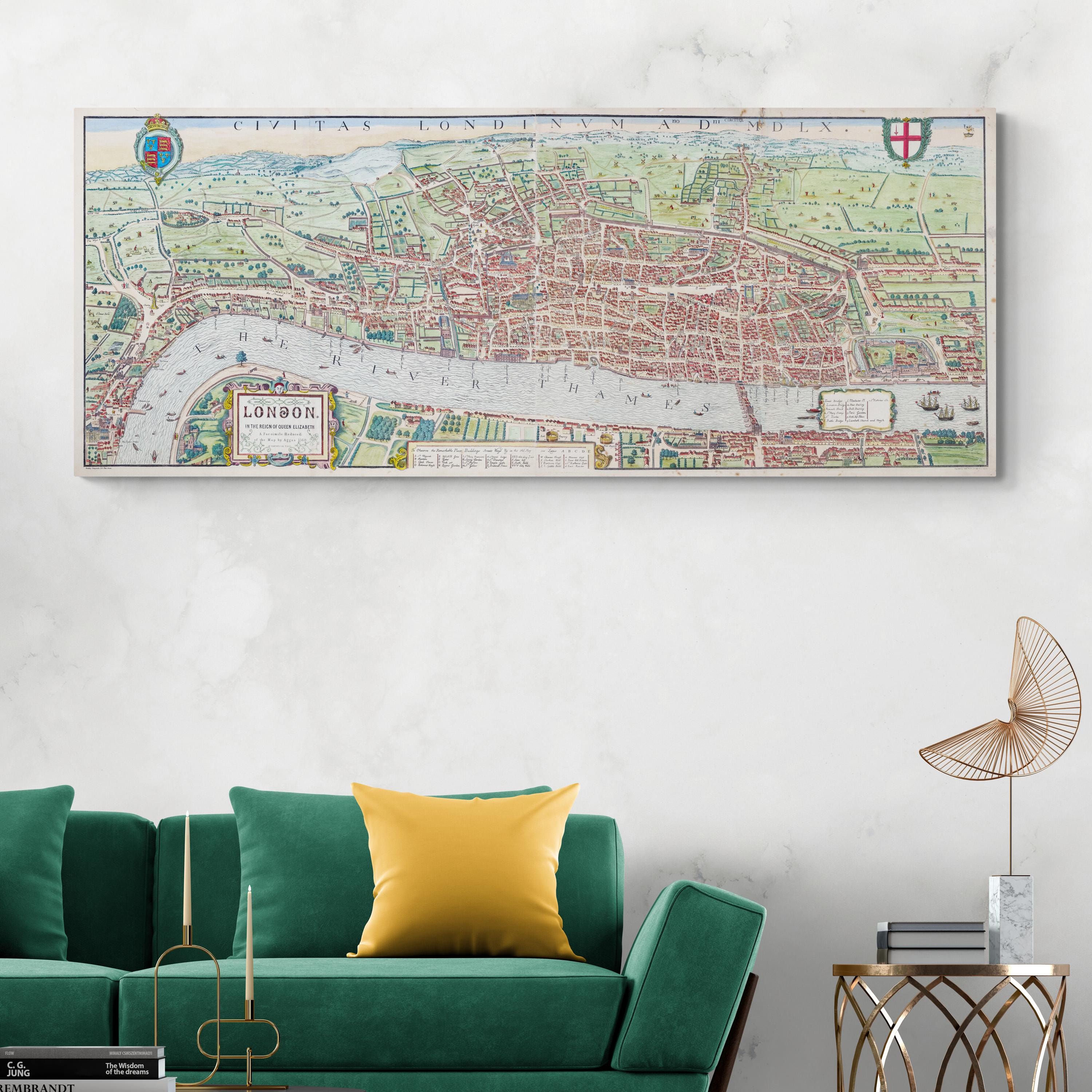 エリザベス女王治世下のロンドン地図 - 街路、テムズ川、教会