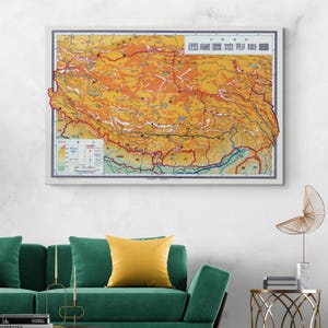 Carte topographique du Tibet, 1950, géographie asiatique, cartographie tibétaine, histoire déco, impression d'art