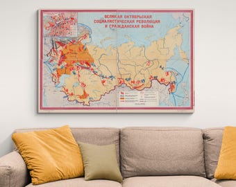 Pictorial Soviet Map of the Russian Bolshevik Revolution – USSR Era Cartography – Red Army, October Revolution & Soviet Themes