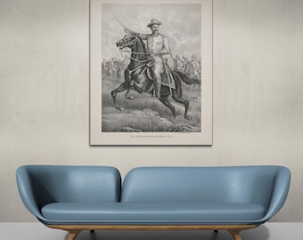 Teddy Roosevelt – 1899 Portrait on Horseback Art Print | Spanish-American War Hero | U.S. Military History Decor | Vintage Fine Art