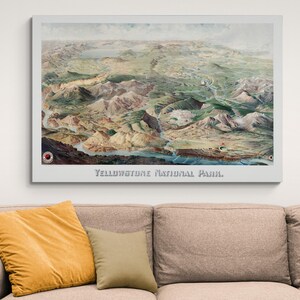 Yellowstone National Park 1904 bildhafte Vogelaugenkarte Karte amerikanischer Naturschutz Geschichte Kartographie Dekor Fine Art Print