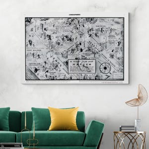 1933 kaart van jazznachtclubs in Harlem New York City Afro-Amerikaanse geschiedenis cartografie decor Fine Art Print