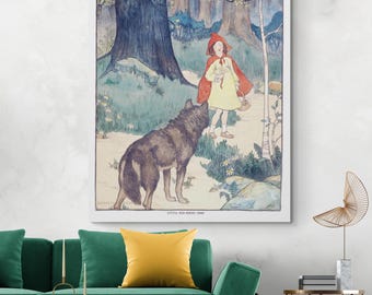 19th Century Little Red Riding Hood Illustration – Classic Fairy Tale Art Print | Vintage Storybook Wall Decor | Fine Art Nursery Poster