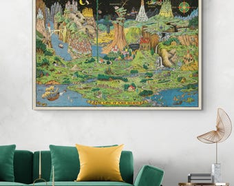 Land of Make Believe Map – Fairy Tale & Folktale Fantasy Art Print | Storybook Nursery Decor for Kids | Whimsical Fine Art Poster