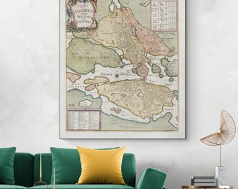 18th Century Map of Stockholm Sweden – Historic Scandinavian City Plan Detailing Streets, Buildings, Harbor, Islands & Surrounding Areas
