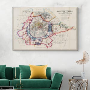 Carte historique d'Édimbourg en Écosse, 1896, Cartographie écossaise, décor historique Impression artistique