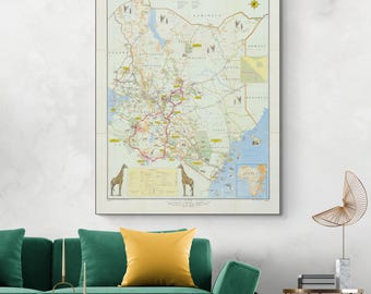 1968 Pictorial Map of Kenya – Post-Independence Tourist Map Showing National Parks, Wildlife, Cities & African Heritage Sites