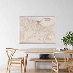 Carte de Tanger, Maroc, Afrique du Nord, 1924, cartographie, histoire, décor, impression d'art