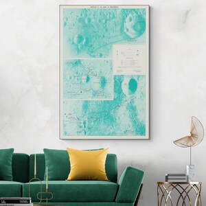 1971 NASA Mond Karte – Apollo 11, 12 & 14 Mondlandestellen – Weltraumgeschichte Dekor Fine Art Print