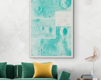 1971 NASA Mond Karte – Apollo 11, 12 & 14 Mondlandestellen – Weltraumgeschichte Dekor Fine Art Print