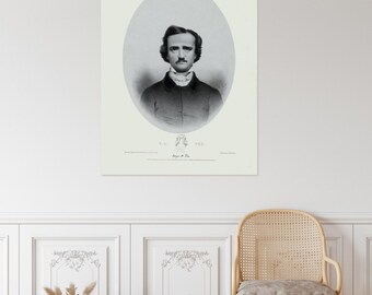 Edgar Allan Poe Portrait – 1857 Gothic Author Art Print | Macabre Horror Literary Decor | Dark Mystery English Classroom Wall Artwork