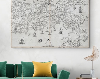 Giordano Ziletti, 1557, carte du royaume de Naples, carte de la Renaissance détaillant les villes, les montagnes et la géographie côtière du sud de l'Italie