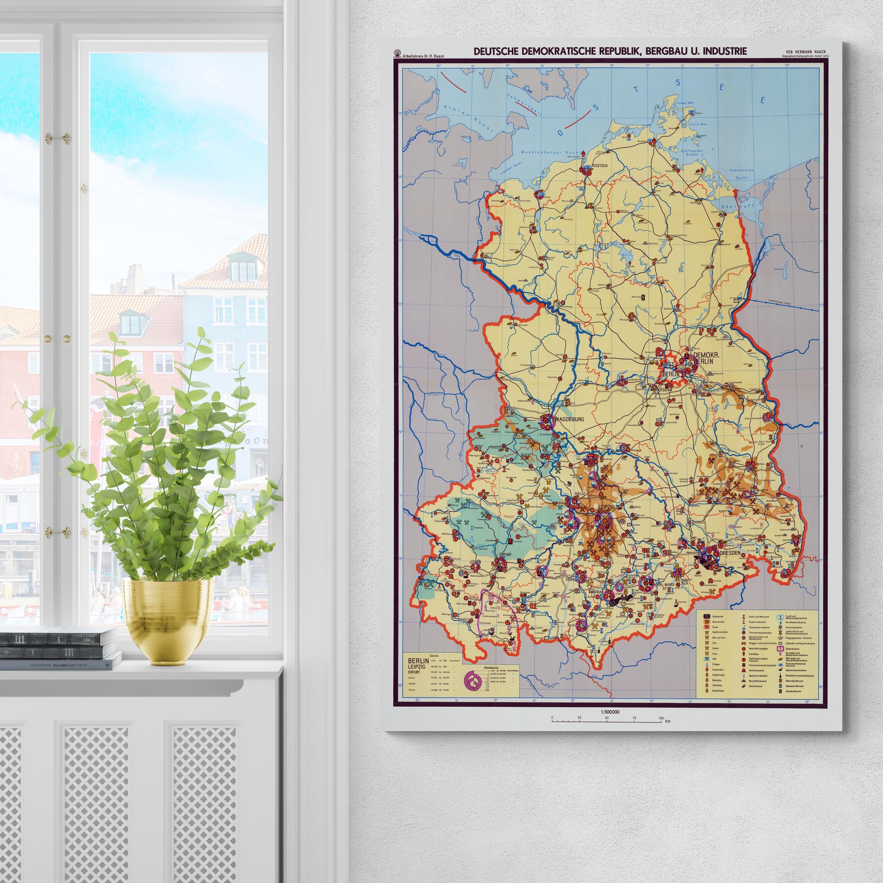 L⇔R MAP EAST CD欠品 1964 Map of East Germany – Cold War-era GDR – Cities, Railways