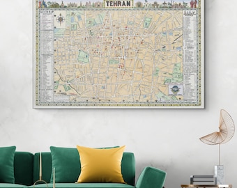 Mapa Teheranu w Iranie z 1958 r. – kartografia miasta z połowy XX wieku przedstawiająca ulice, dzielnice, zabytki i układ urbanistyczny Teheranu przed rewolucją