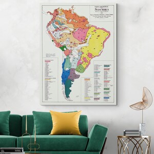Indigene Sprache Karte von Südamerika Präkolumbianische mesoamerikanische Linguistische Anthropologie Kartographie Geschichte Dekor Fine Art Print