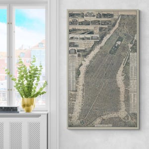 1879 Taylor Bird's Eye Map von Manhattan New York City NYC Kartographie Geschichte Dekor Fine Art Print