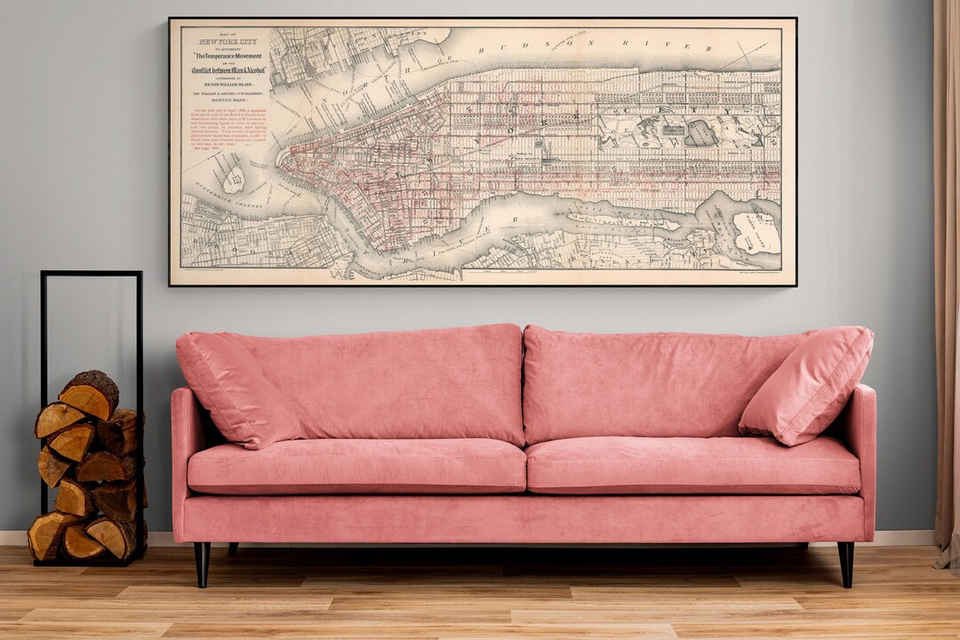 1888 Temperance Map of New York City Showing All Bars and Saloons