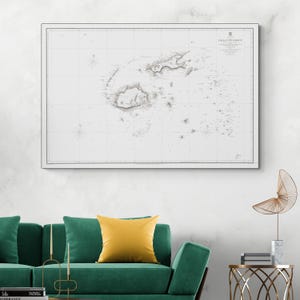 Carte des îles Fidji, 1857, géographie océanique, carte marine, cartographie maritime, histoire, décor, impression d'art