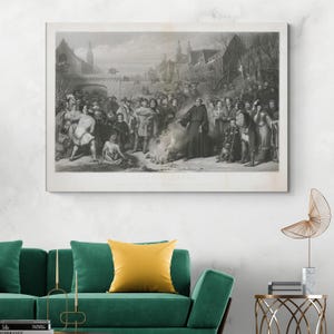 Martin Luther Burns Papal Bull – 1520 Reformation Art Print | Protestant Christianity History Decor | Fine Art Lutheran Poster