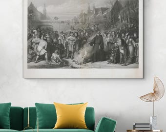 Martin Luther Burns Papal Bull – 1520 Reformation Art Print | Protestant Christianity History Decor | Fine Art Lutheran Poster