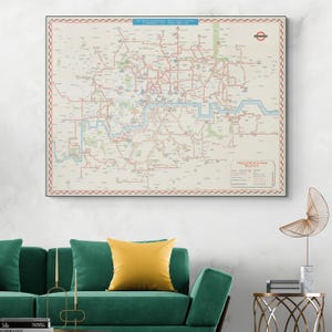 1947年 ロンドン交通局トロリーバスと路面電車路線図 イギリス交通史 地図装飾 美術印刷