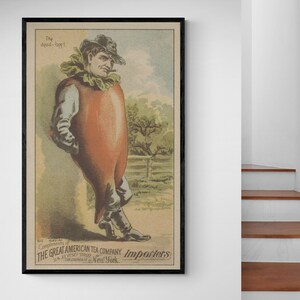 Rüben-lustiger Mann Anthropomorphe alte Werbung Handelskarte Küche Restaurantdekor Vintage-Antik-Kunst-Plakatdruck