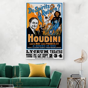 Houdini – 1909 “Do Spirits Return?” Séance Poster Art Print | Vaudeville Magic History | Spiritualism Vintage Decor | Fine Art Illustration