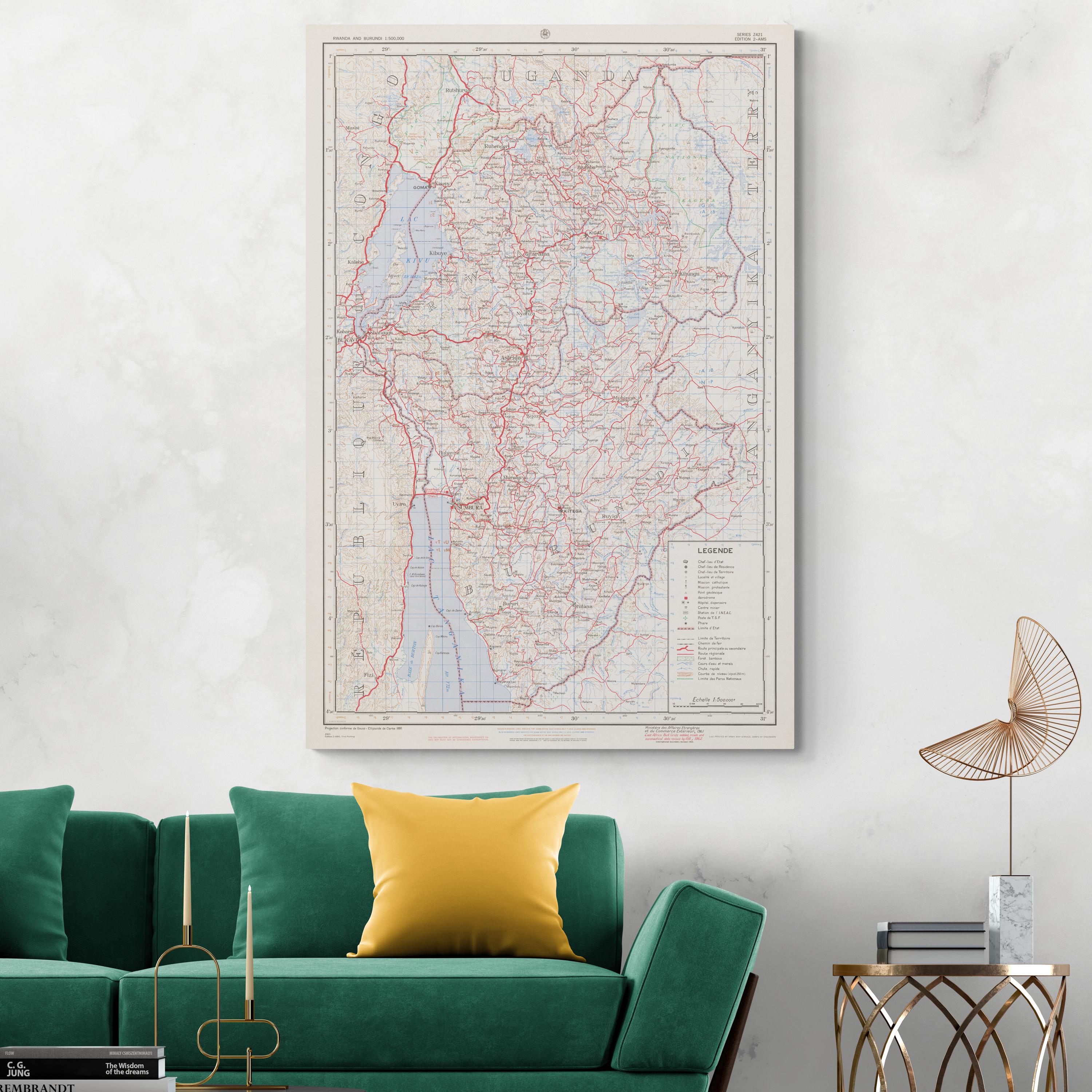 1964 Map of Rwanda and Burundi – Post-colonial East African Map Showing ...