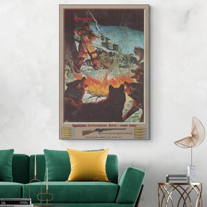 May include: Framed vintage Remington Autoloading Rifle advertisement. The artwork depicts a hunter by a campfire surrounded by wolves. The text reads "Remington Autoloading Rifle - Loads Itself".