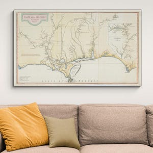 Mapa de la Luisiana francesa y la Costa del Golfo de Estados Unidos de 1752, historia, cartografía, decoración, impresión artística