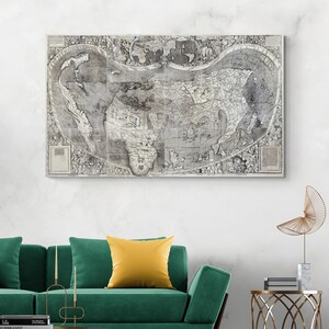 Mapa-múndi Waldseemüller – Impressão artística Universalis Cosmographia de 1507 | Primeiro mapa a nomear a América | Cartografia histórica, decoração artística