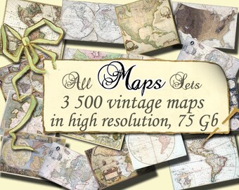 Huge Discount Wholesale Digital Download Collection of 3,500 Maps Antique Vintage Ancient World Globe Old Printable Art