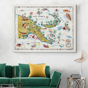 Bildhafte Karte von Papua-Neuguinei Ozeanien Geographie Neuguineische Kartographie Geschichte Dekor Fine Art Print