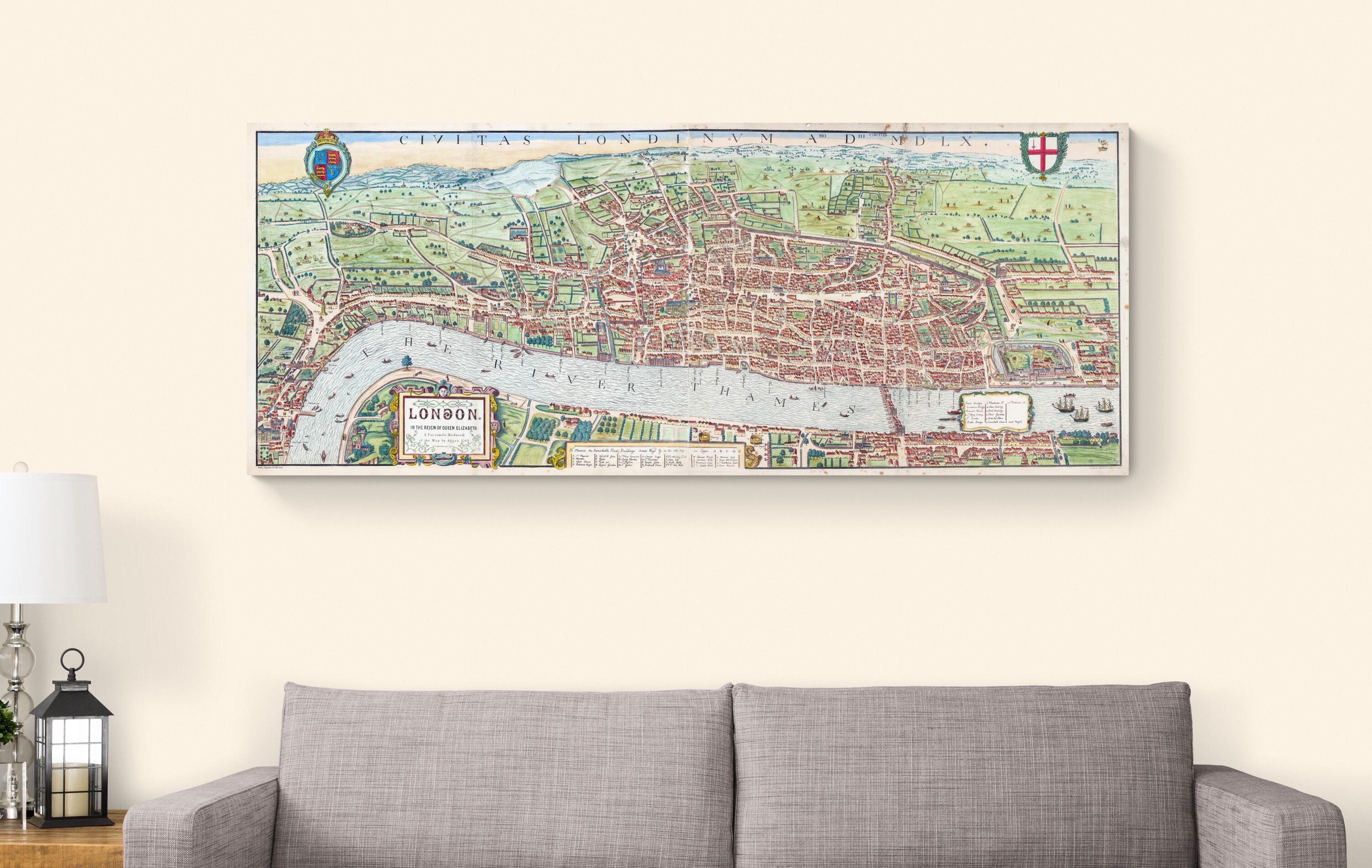 エリザベス女王治世下のロンドン地図 - 街路、テムズ川、教会