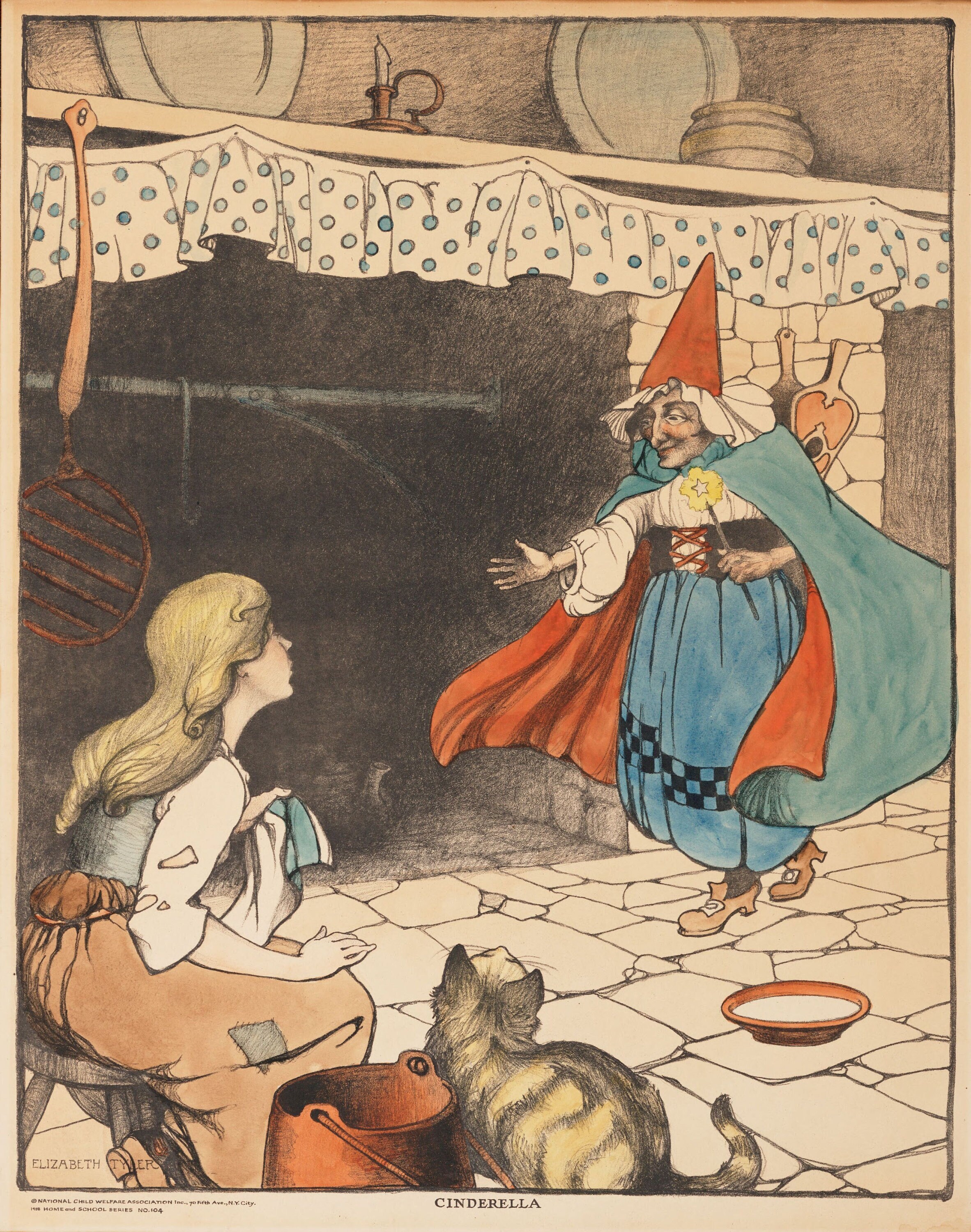 Aschenputtel und ihre gute Fee Märchen Vintage Kinderzimmer Kinderzimmer  Märchenbuch Antike Illustration Fine Art Poster Print