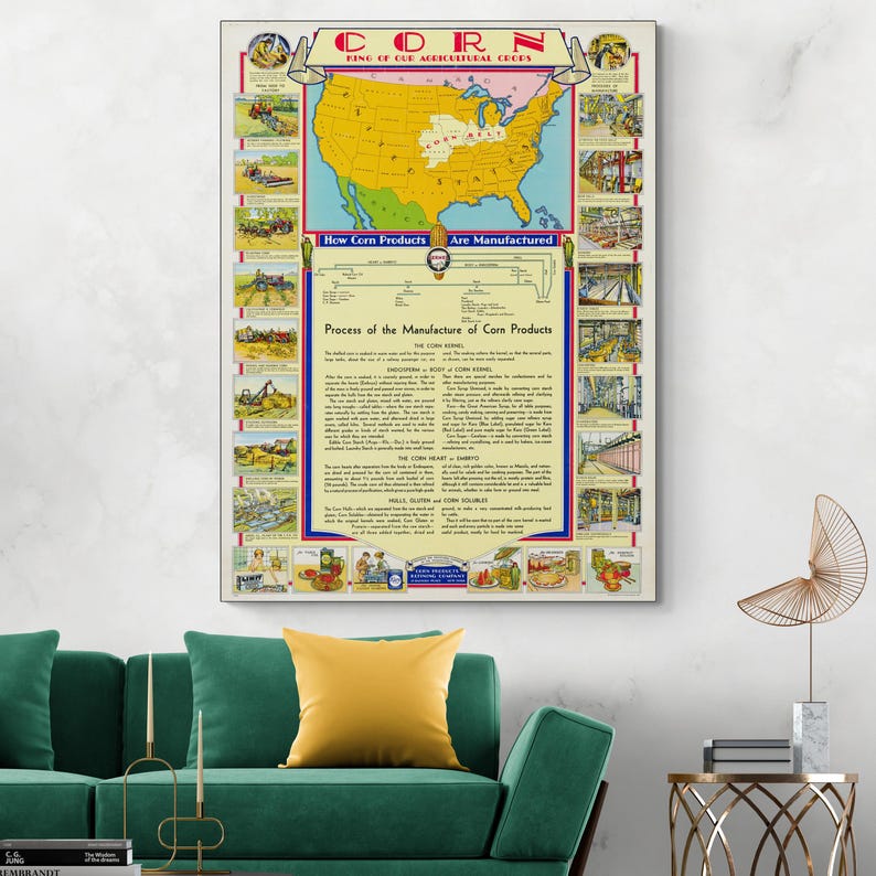 Pictorial Corn Belt Map of the United States – Vintage Broadside ...