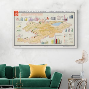 1972 Kirgistan Landkarte Kirgistan Geographie Kirgistan Geschichte Kartographie Dekor Kunstdruck Fine Art Print