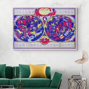 Mapa pictórico de constelaciones estelares, carta astrológica, decoración celestial del zodíaco, impresión artística
