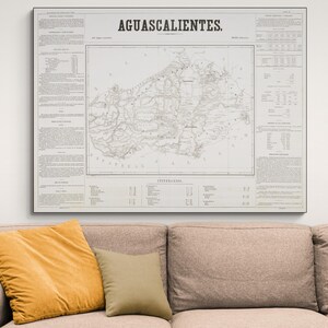 1858 Kaart van Aguascalientes Mexico Centraal-Amerikaanse geografie Mexicaanse geschiedenis cartografie decor Fine Art Print