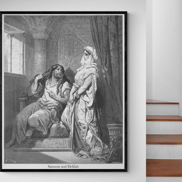 Samson and Delilah Gustave Dore Antique Christianity Book of Judges Illustration Fine Art Poster Print