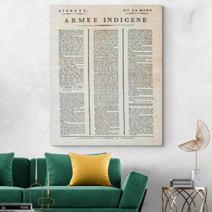 May include: A framed vintage document with French text, including the words "LIBERTE" and "OU LA MORT." The document is aged with a cream-colored background and black text. The title reads "ARMEE INDIGENE."