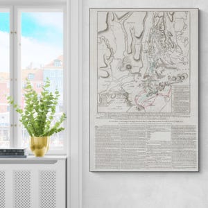 1776年アメリカ独立戦争のロングアイランドの戦いの軍事地図、ニューヨーク、アメリカ地図、歴史装飾、美術印刷