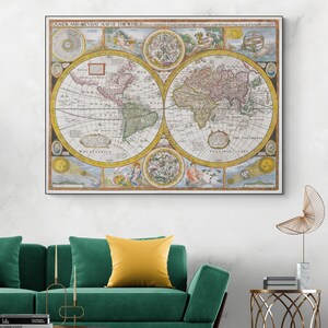 1626年 ジョン・スピードの世界地図 最古の英語の世界地図 西洋地図学 歴史装飾 美術印刷