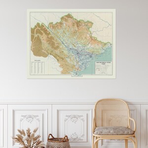 Mapa de 1932 del Protectorado francés de Tonkín, historia colonial vietnamita, cartografía, decoración, impresión artística