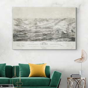 1863 Bird's Eye Map of Gettysburg – American Civil War Battlefield Illustration, Military History Decor, Fine Art Print