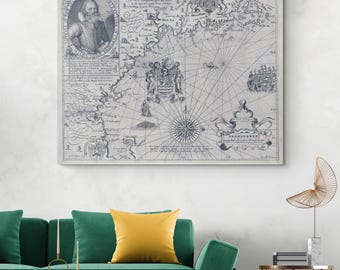 1617 John Smith Map of New England – Early Colonial American Cartography Showing Settlements, Coastlines & Native Territories